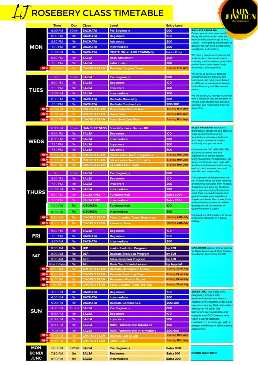 Latin Junction Time Table